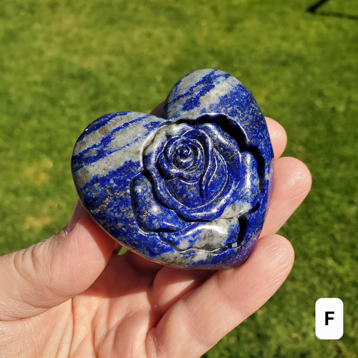 Lapis Lazuli Heart with Rose Carved Inside - Speak Your Truth, Communication, Personal Power - Crystal Heart Healing Gemstone