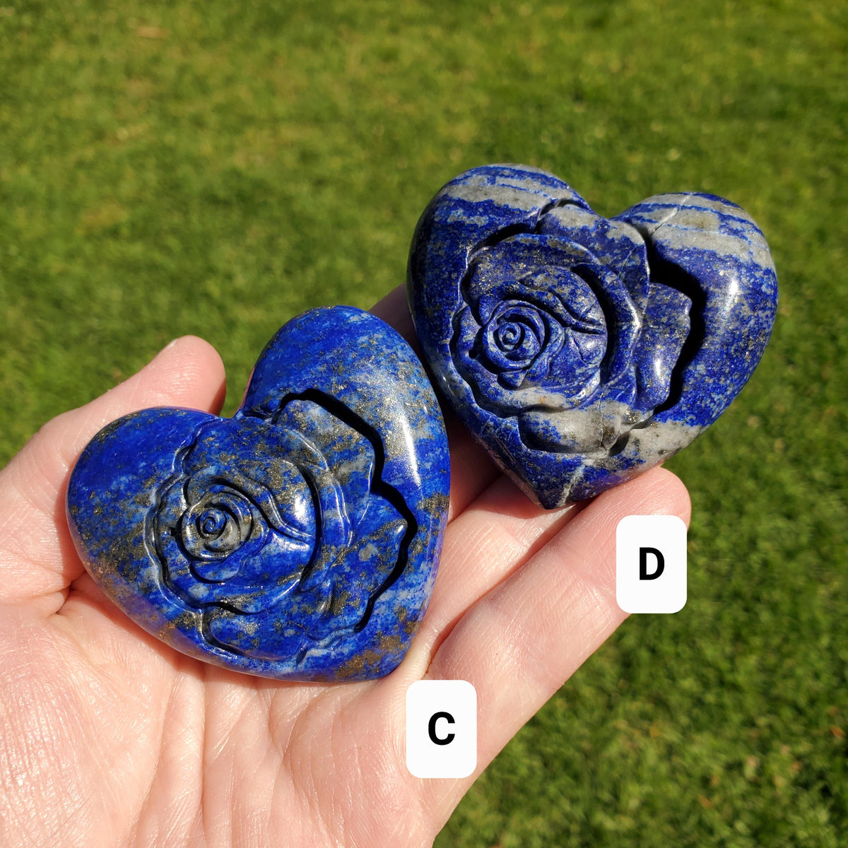 Lapis Lazuli Heart with Rose Carved Inside - Speak Your Truth, Communication, Personal Power - Crystal Heart Healing Gemstone