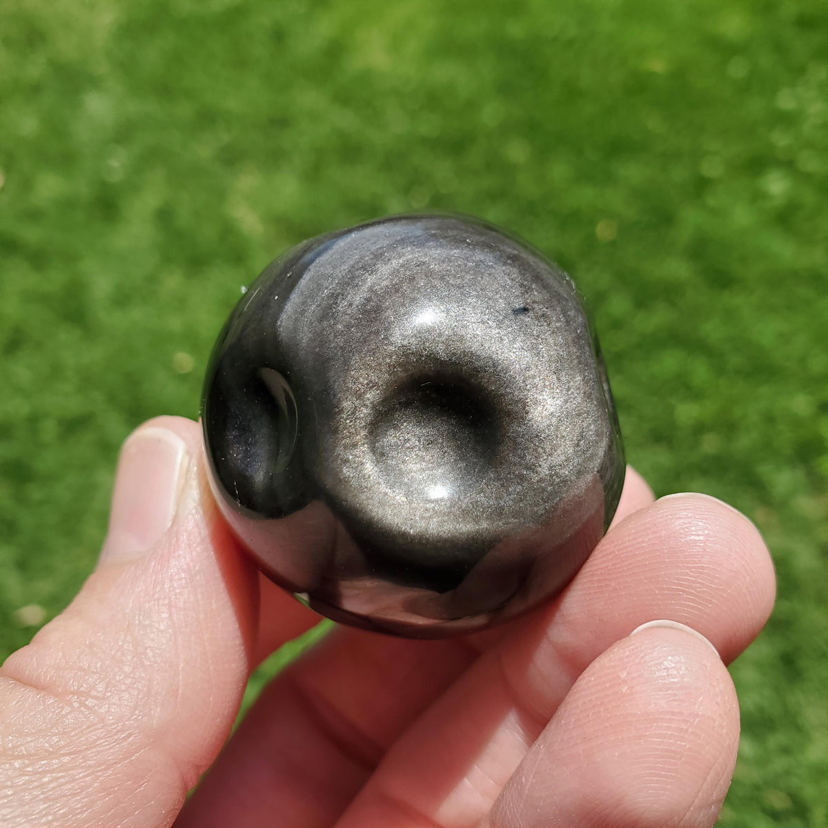 Silver Sheen Obsidian Full Moon Carving - Self Reflection, Release Negative Energies - Obsidian Black Crystal Healing Gemstone