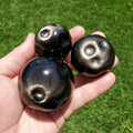 Silver Sheen Obsidian Full Moon Carving - Self Reflection, Release Negative Energies - Obsidian Black Crystal Healing Gemstone