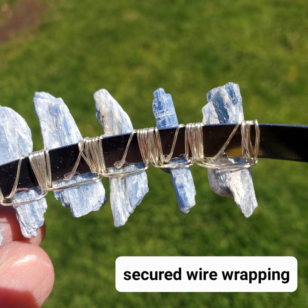 Kyanite Crown with Silver Crescent Moon - Calming, Clarity, Connection, Communication - Raw Blue Kyanite Healing Goddess Crown for Party