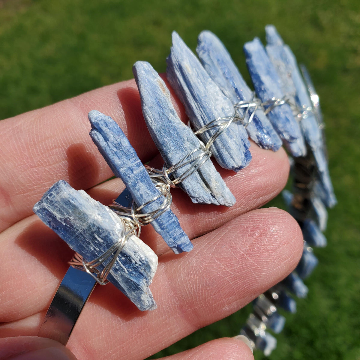 Kyanite Crown with Silver Crescent Moon - Calming, Clarity, Connection, Communication - Raw Blue Kyanite Healing Goddess Crown for Party