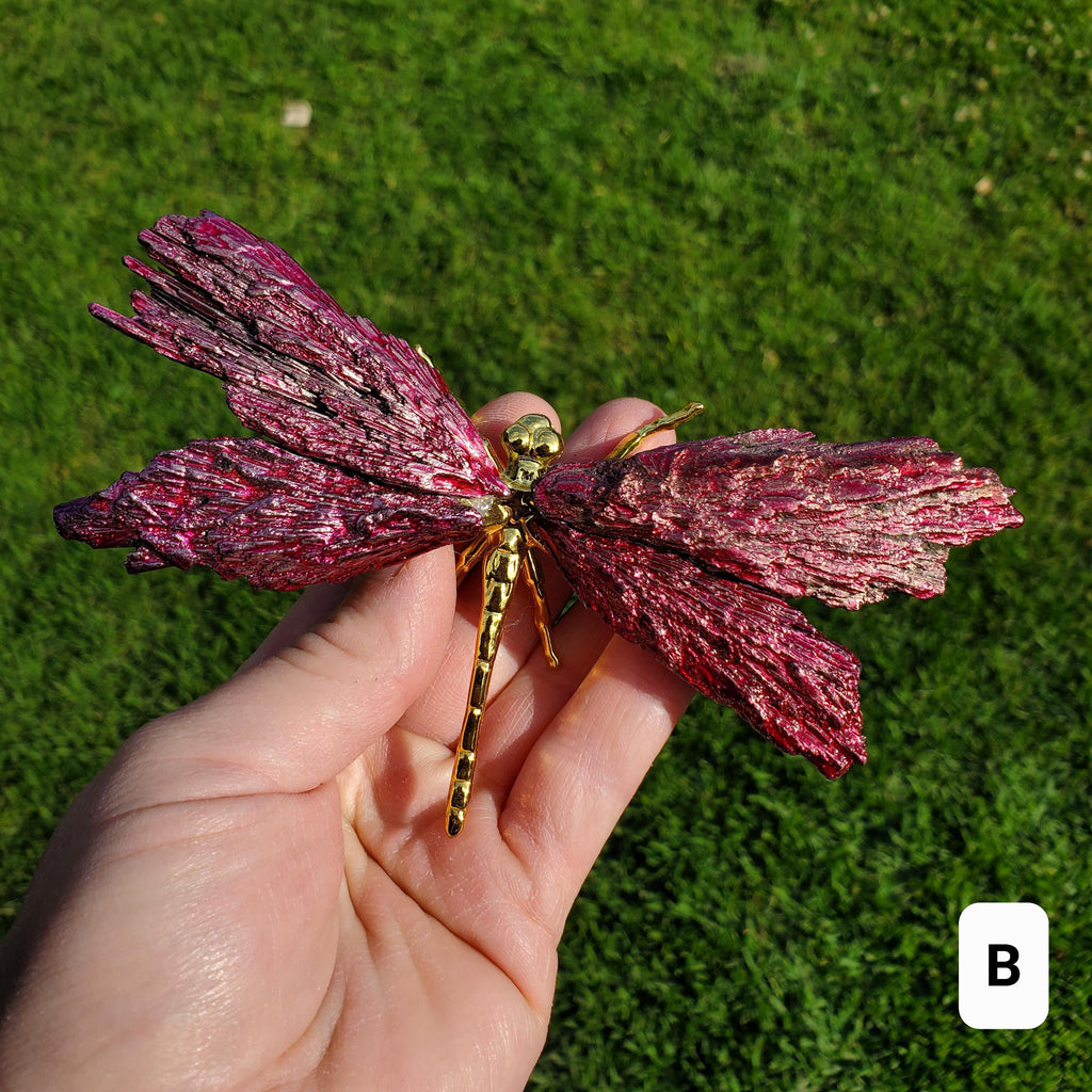 Pink Aura Kyanite Dragonfly - Calming, Clarity, Connection, Communication, Balances Chakras - Pink Dragonfly Healing Gemstone