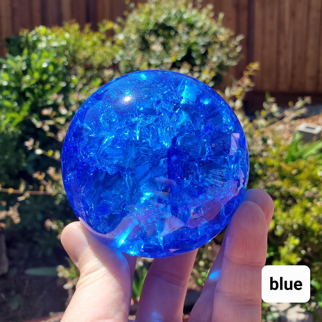 Jumbo Colored Crackle Sphere 3.05" - Beautiful Light Reflecting One of a Kind Crystal Ball - Fire and Ice Crystal Glass Ball Accent Lamp