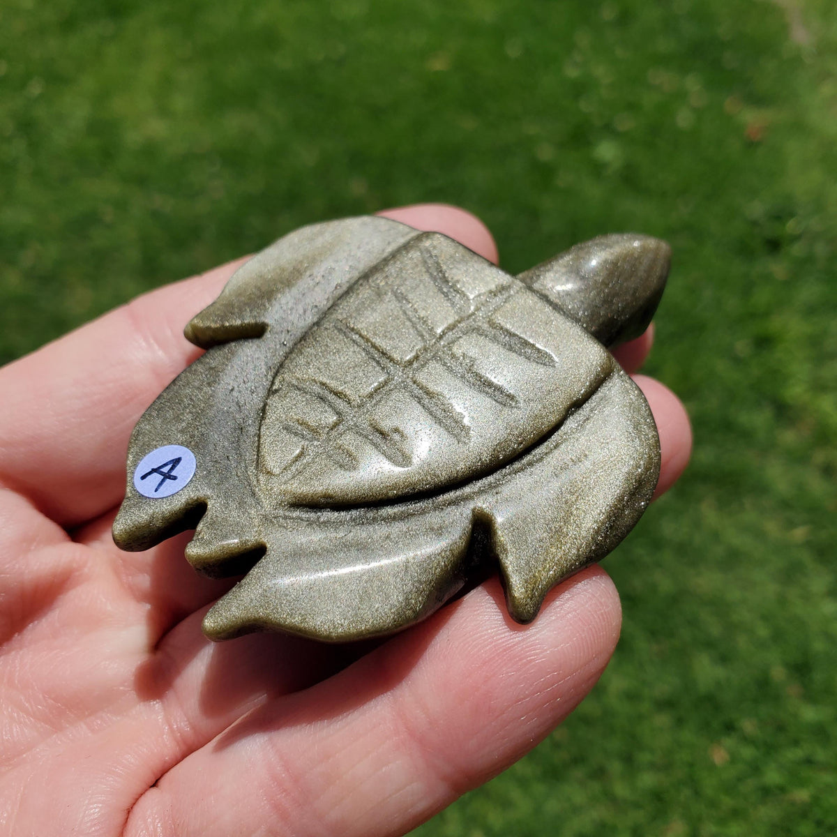 Cute Gold Sheen & Silver Sheen Obsidian Turtle - Self Reflection, Release Negative Energies - Flashy Obsidian Tortoise Carving Crystal