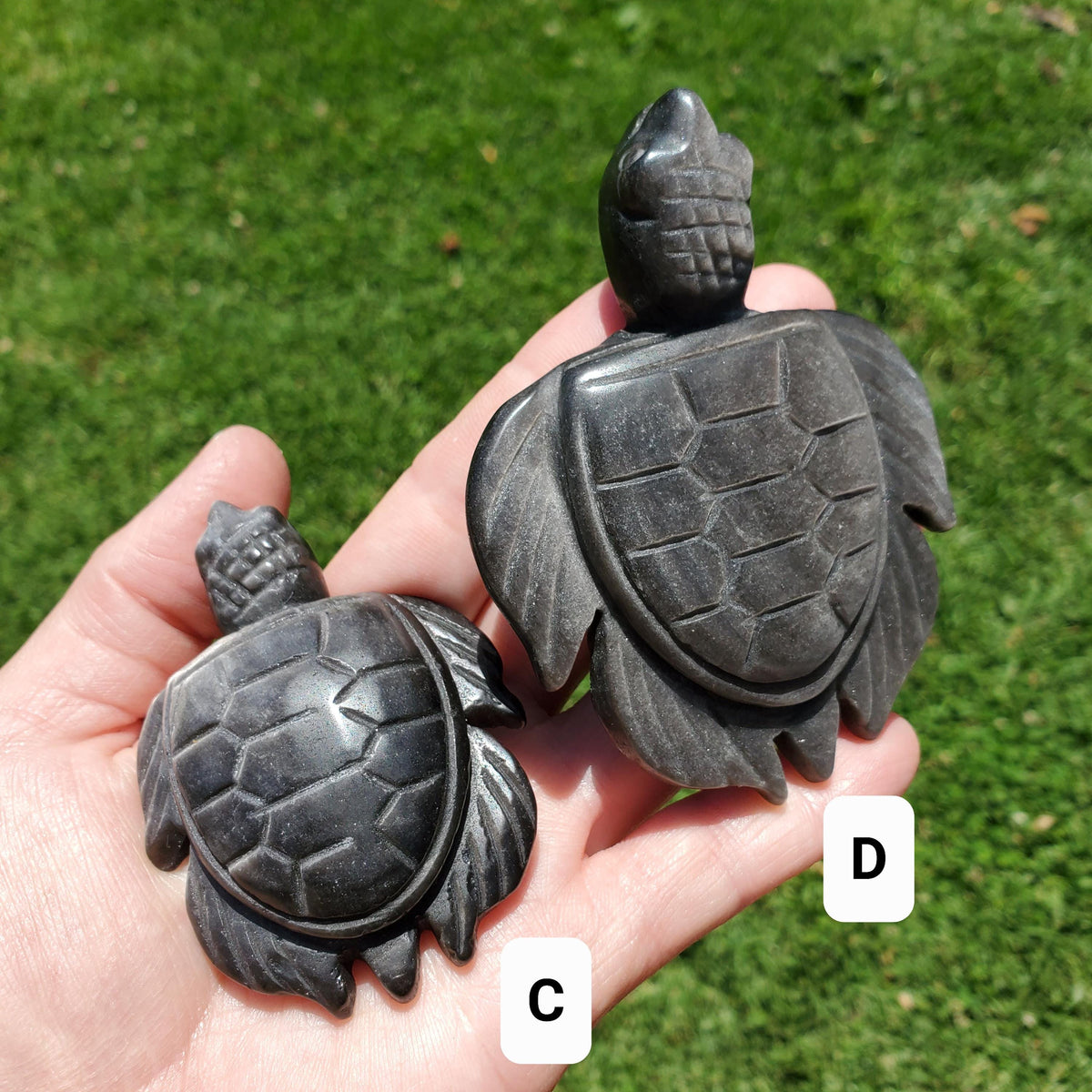 Cute Gold Sheen & Silver Sheen Obsidian Turtle - Self Reflection, Release Negative Energies - Flashy Obsidian Tortoise Carving Crystal
