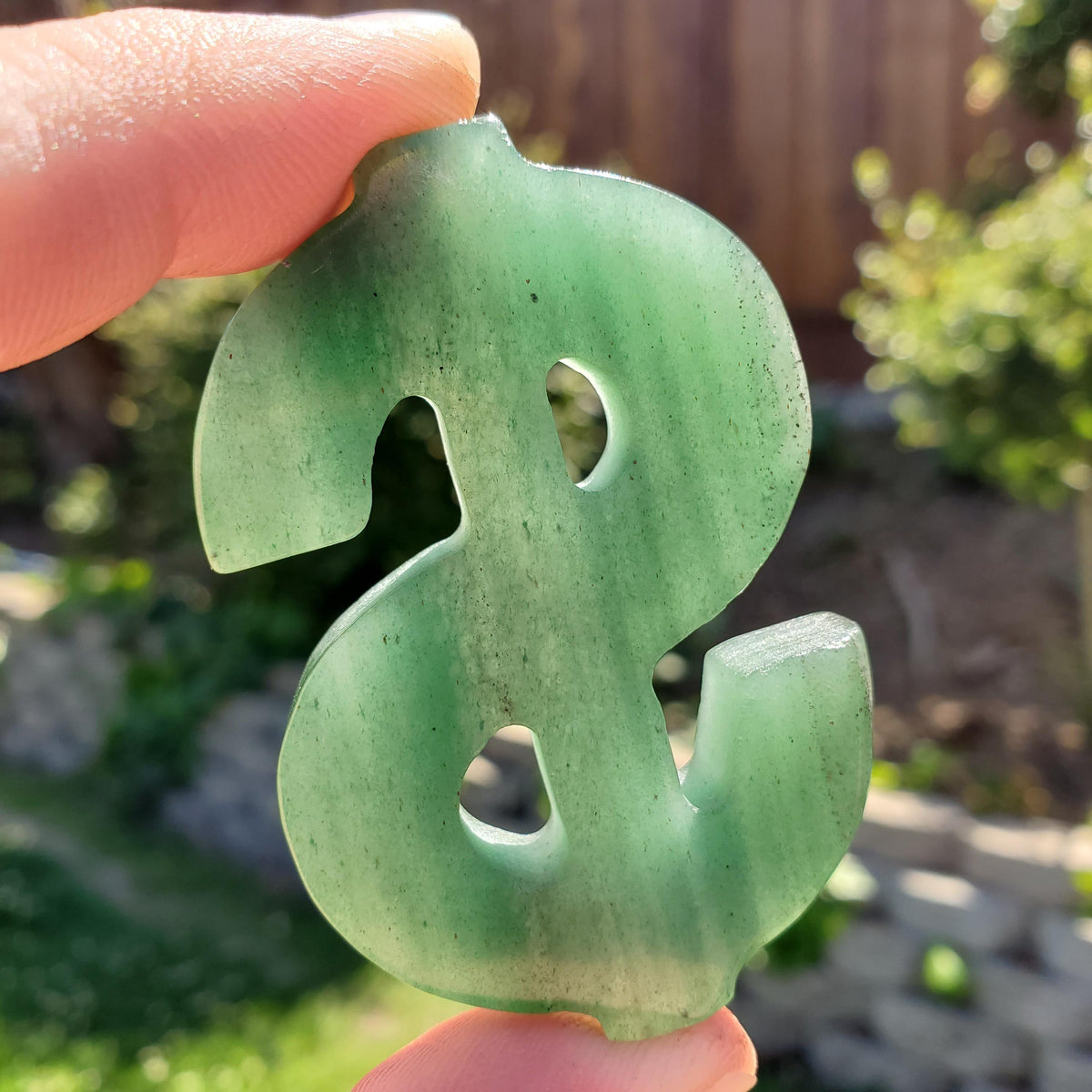 Green Aventurine Money Sign 2.3" - Manifestation, Prosperity, Wealth, Luck - Crystal Manifestation Dollar Sign Carving Gemstone