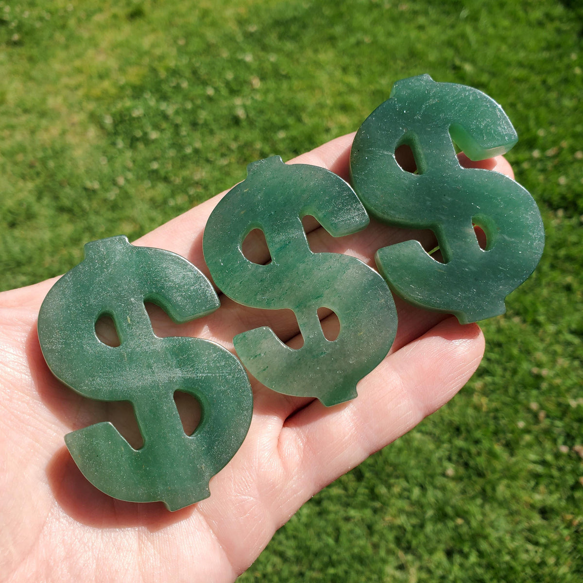 Green Aventurine Money Sign 2.3" - Manifestation, Prosperity, Wealth, Luck - Crystal Manifestation Dollar Sign Carving Gemstone