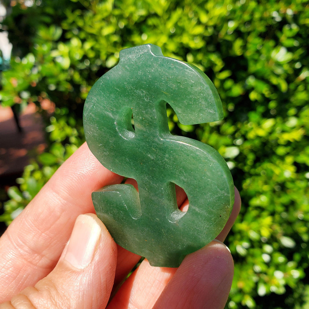 Green Aventurine Money Sign 2.3" - Manifestation, Prosperity, Wealth, Luck - Crystal Manifestation Dollar Sign Carving Gemstone