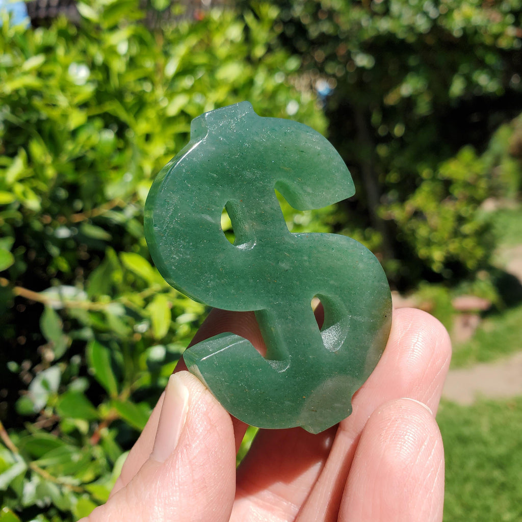 Green Aventurine Money Sign 2.3" - Manifestation, Prosperity, Wealth, Luck - Crystal Manifestation Dollar Sign Carving Gemstone