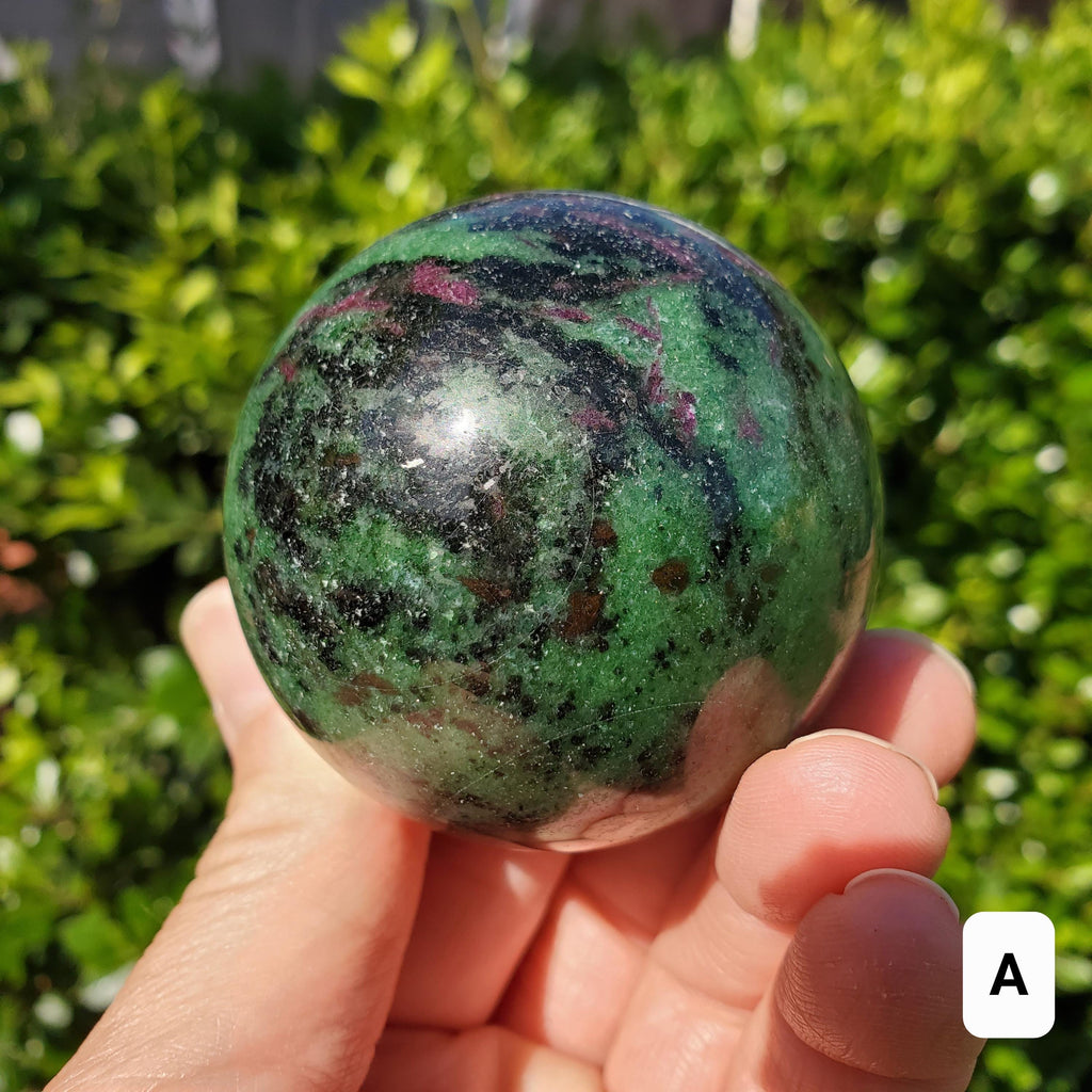 Ruby Zoisite Sphere - Courage, Strength, Connects Our Hearts and Brain - Ruby Carving Globe Healing Crystals Gemstones