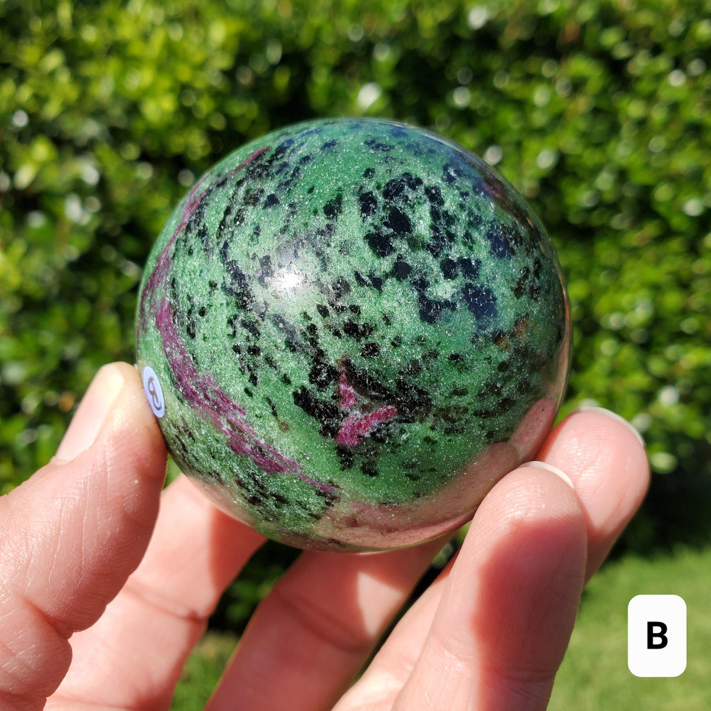 Ruby Zoisite Sphere - Courage, Strength, Connects Our Hearts and Brain - Ruby Carving Globe Healing Crystals Gemstones