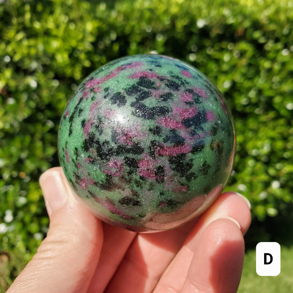 Ruby Zoisite Sphere - Courage, Strength, Connects Our Hearts and Brain - Ruby Carving Globe Healing Crystals Gemstones
