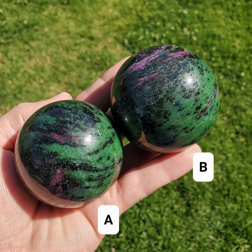 Ruby Zoisite Sphere - Courage, Strength, Connects Our Hearts and Brain - Ruby Carving Globe Healing Crystals Gemstones