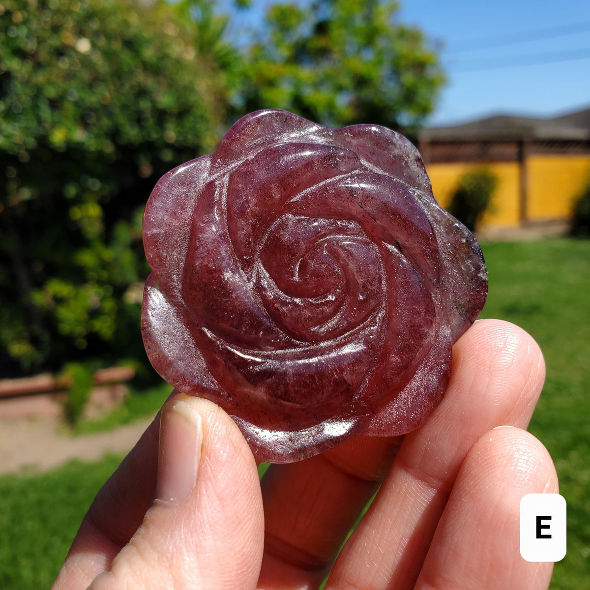 Small Strawberry Quartz Rose with Tourmaline Inclusions - Universal Love, Gratitude, Generosity, Compassion - Tanzberry Flower Carving
