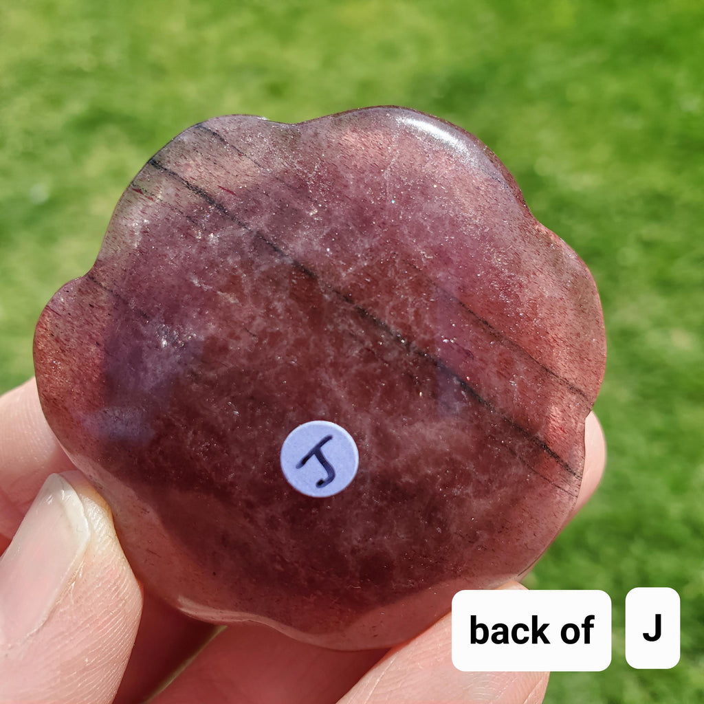 Small Strawberry Quartz Rose with Tourmaline Inclusions - Universal Love, Gratitude, Generosity, Compassion - Tanzberry Flower Carving