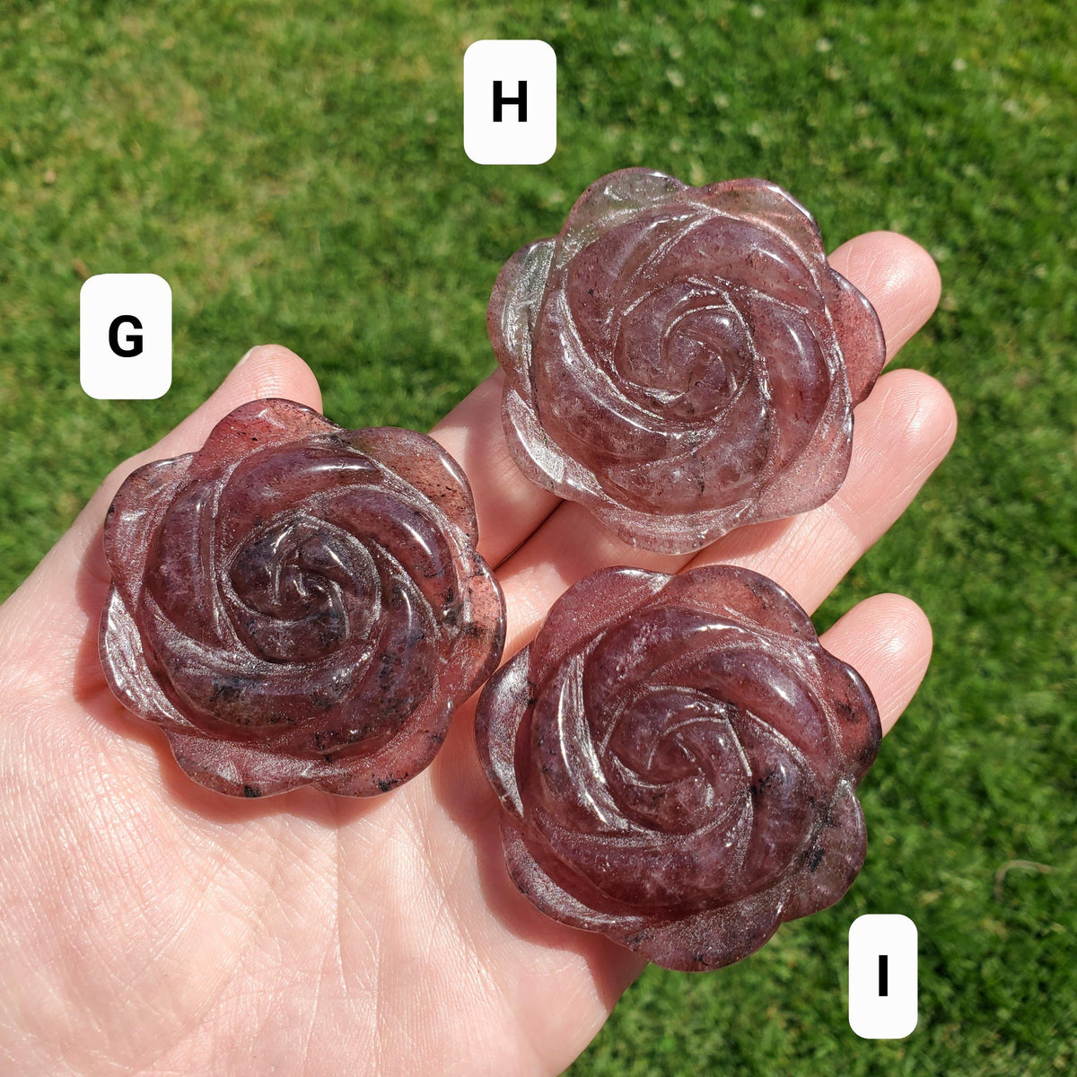 Small Strawberry Quartz Rose with Tourmaline Inclusions - Universal Love, Gratitude, Generosity, Compassion - Tanzberry Flower Carving