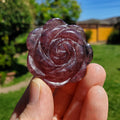 Small Strawberry Quartz Rose with Tourmaline Inclusions - Universal Love, Gratitude, Generosity, Compassion - Tanzberry Flower Carving