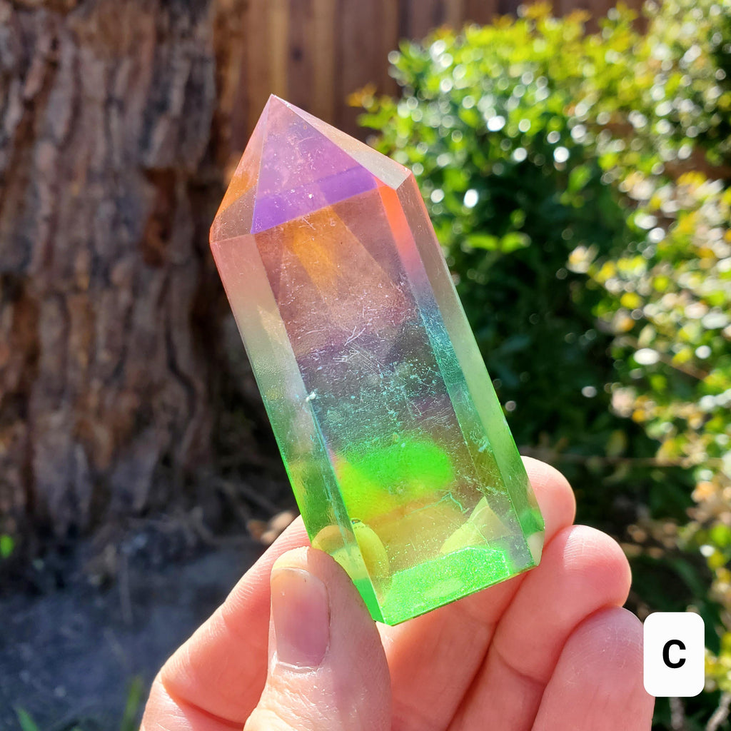 Triple Aura Quartz Towers - Counteracts Negative, Energizes Positive Energy - Pink Blue Green Rainbow Crystal Point Healing Gemstone