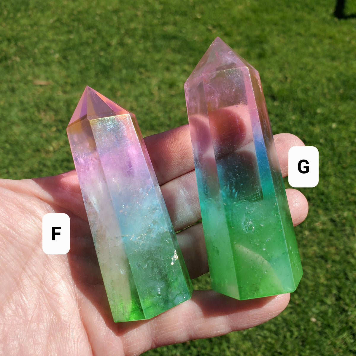 Triple Aura Quartz Towers - Counteracts Negative, Energizes Positive Energy - Pink Blue Green Rainbow Crystal Point Healing Gemstone