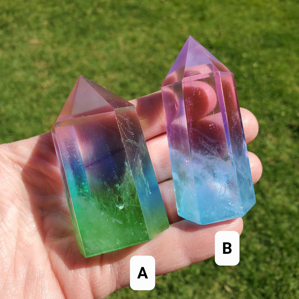 Triple Aura Quartz Towers - Counteracts Negative, Energizes Positive Energy - Pink Blue Green Rainbow Crystal Point Healing Gemstone