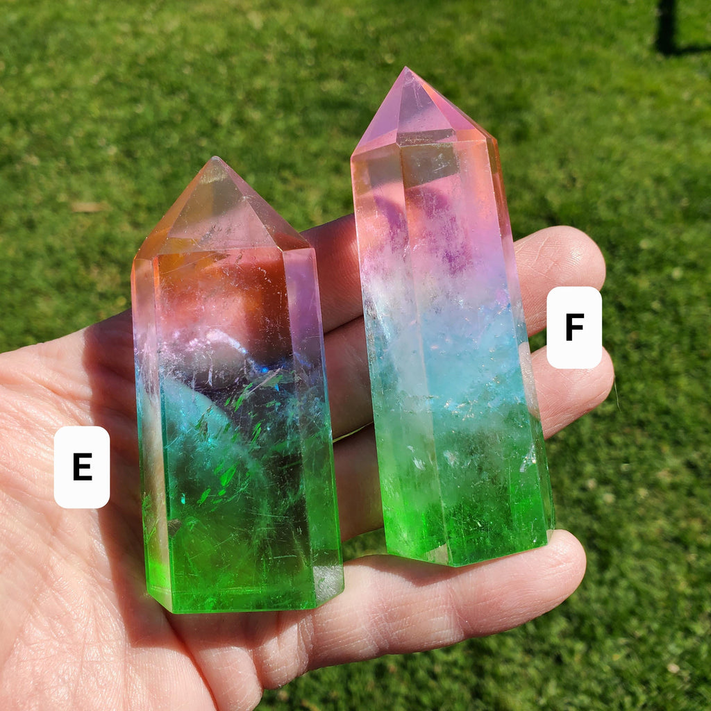 Triple Aura Quartz Towers - Counteracts Negative, Energizes Positive Energy - Pink Blue Green Rainbow Crystal Point Healing Gemstone
