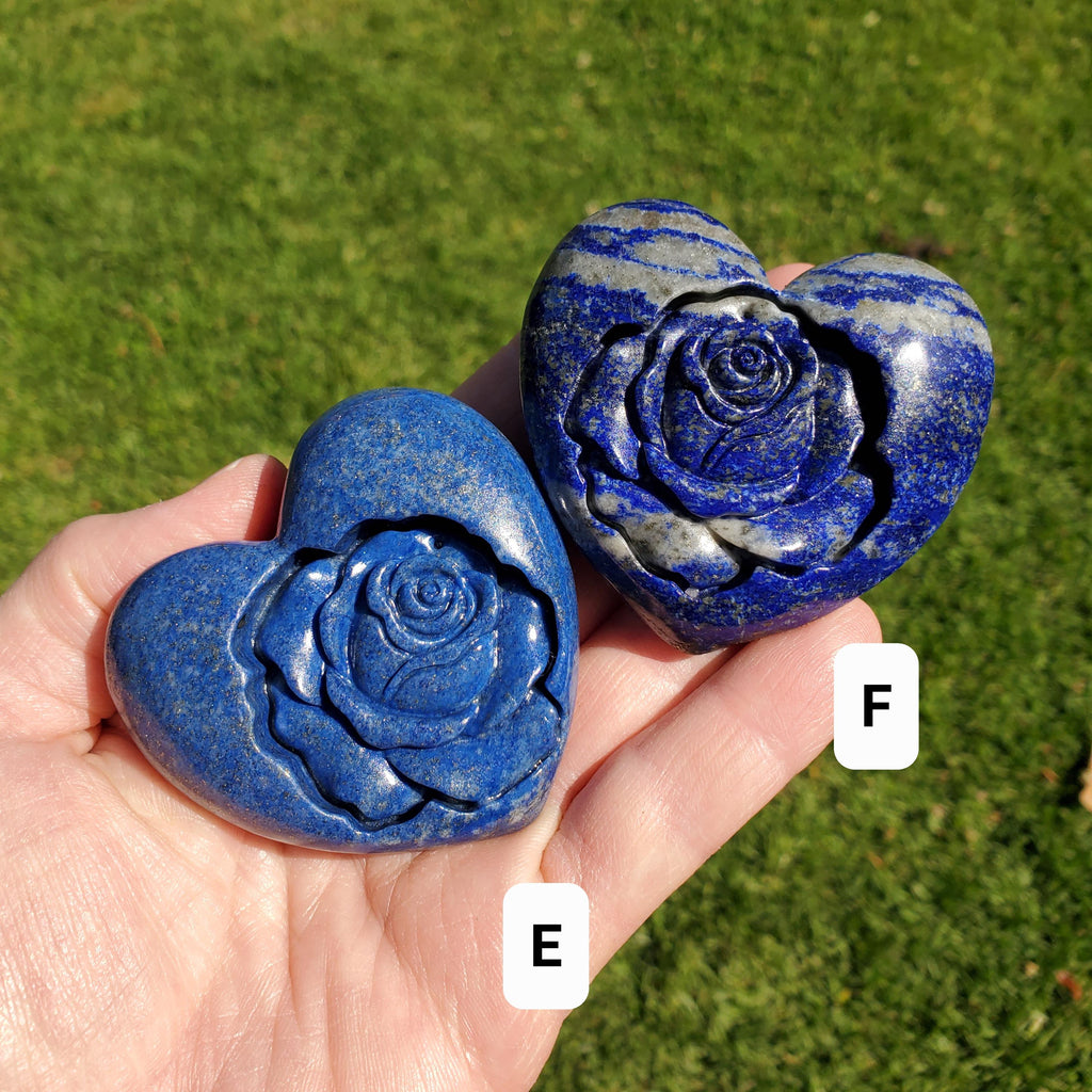 Lapis Lazuli Heart with Rose Carved Inside - Speak Your Truth, Communication, Personal Power - Crystal Heart Healing Gemstone