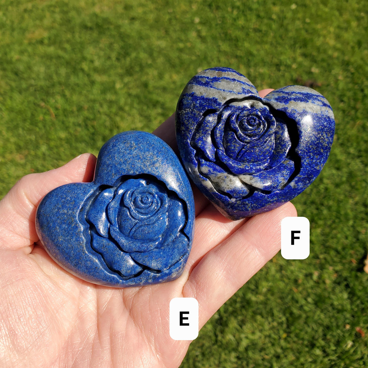 Lapis Lazuli Heart with Rose Carved Inside - Speak Your Truth, Communication, Personal Power - Crystal Heart Healing Gemstone