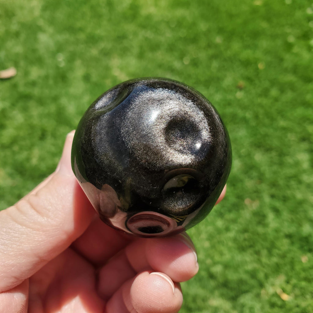 Silver Sheen Obsidian Full Moon Carving - Self Reflection, Release Negative Energies - Obsidian Black Crystal Healing Gemstone
