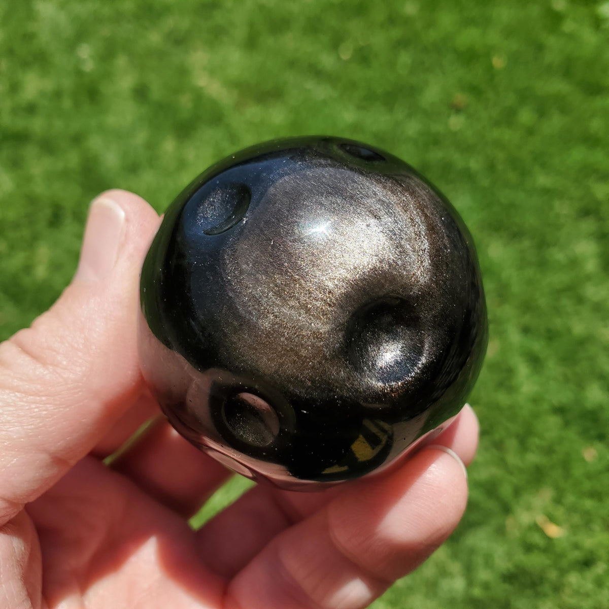 Silver Sheen Obsidian Full Moon Carving - Self Reflection, Release Negative Energies - Obsidian Black Crystal Healing Gemstone