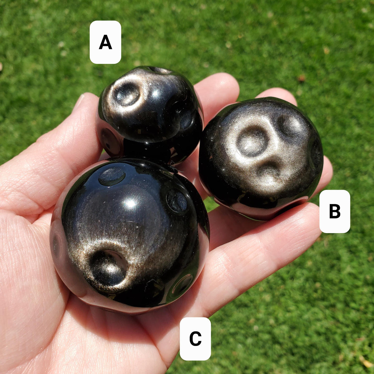 Silver Sheen Obsidian Full Moon Carving - Self Reflection, Release Negative Energies - Obsidian Black Crystal Healing Gemstone
