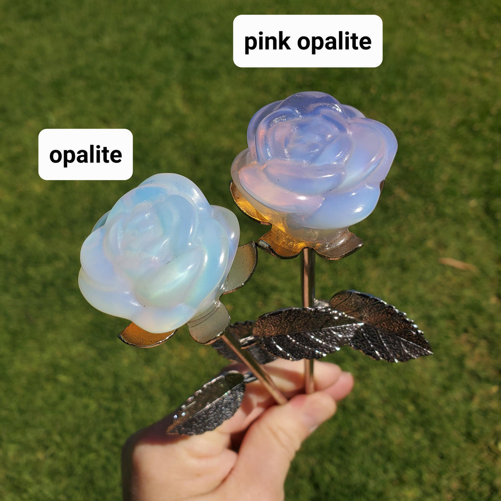 Opalite Long Stem Rose 9" - Confidence, Boost Inner Power, Stabilizing - Cute Crystal Rose Healing Stone Crystals Gemstone