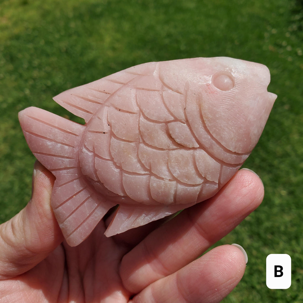 Cute Pink Opal Standing Fish - Activates Heart Chakra, Strengthens Connection To Yourself, Individuality - Pink Crystal Fish Ocean Figurine