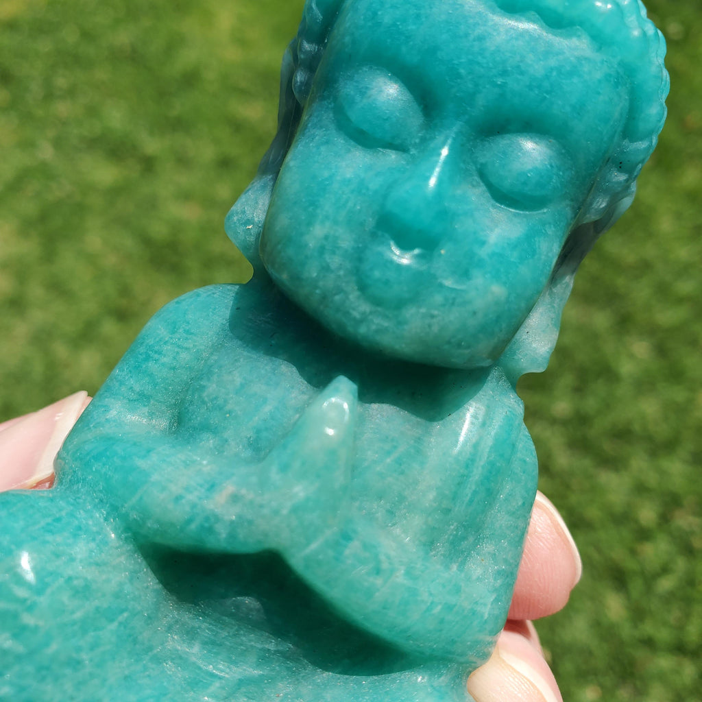 Chunky Amazonite Buddha 3.75" tall - Calming, Courage, Truth, Compassion, EMF Protection - Amazonite Stone Buddha Healing Crystals Gemstones
