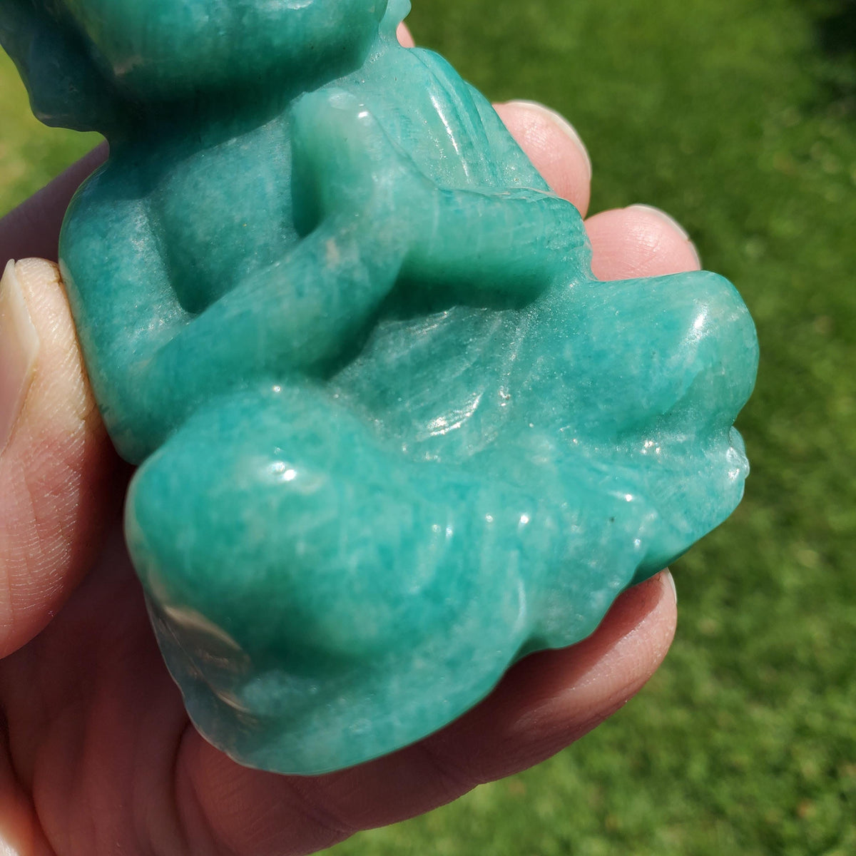 Chunky Amazonite Buddha 3.75" tall - Calming, Courage, Truth, Compassion, EMF Protection - Amazonite Stone Buddha Healing Crystals Gemstones