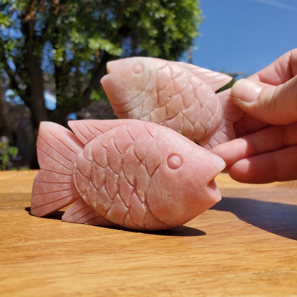 Cute Pink Opal Standing Fish - Activates Heart Chakra, Strengthens Connection To Yourself, Individuality - Pink Crystal Fish Ocean Figurine