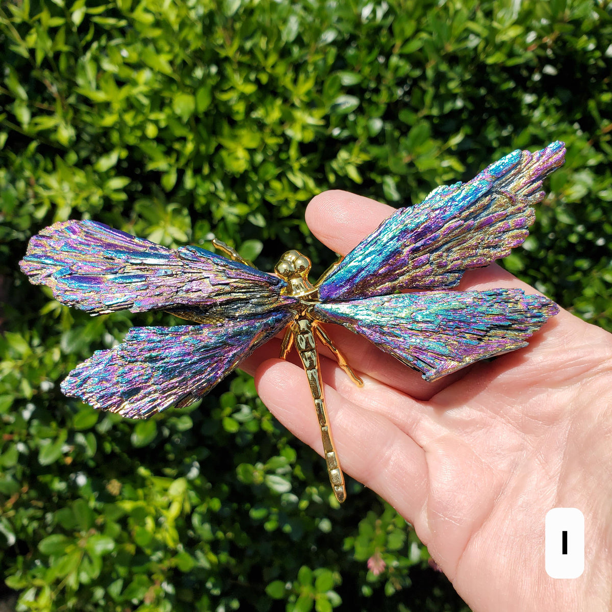 Aura Kyanite Dragonfly on Metal Body - Calming, Clarity, Connection, Communication, Balances Chakras - Kyanite Crystal Dragonfly Statement