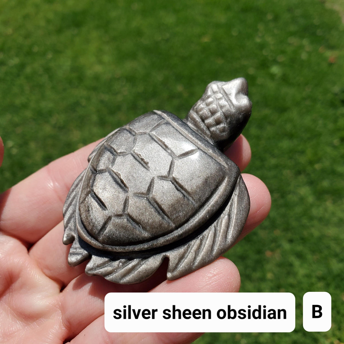 Cute Gold Sheen & Silver Sheen Obsidian Turtle - Self Reflection, Release Negative Energies - Flashy Obsidian Tortoise Carving Crystal