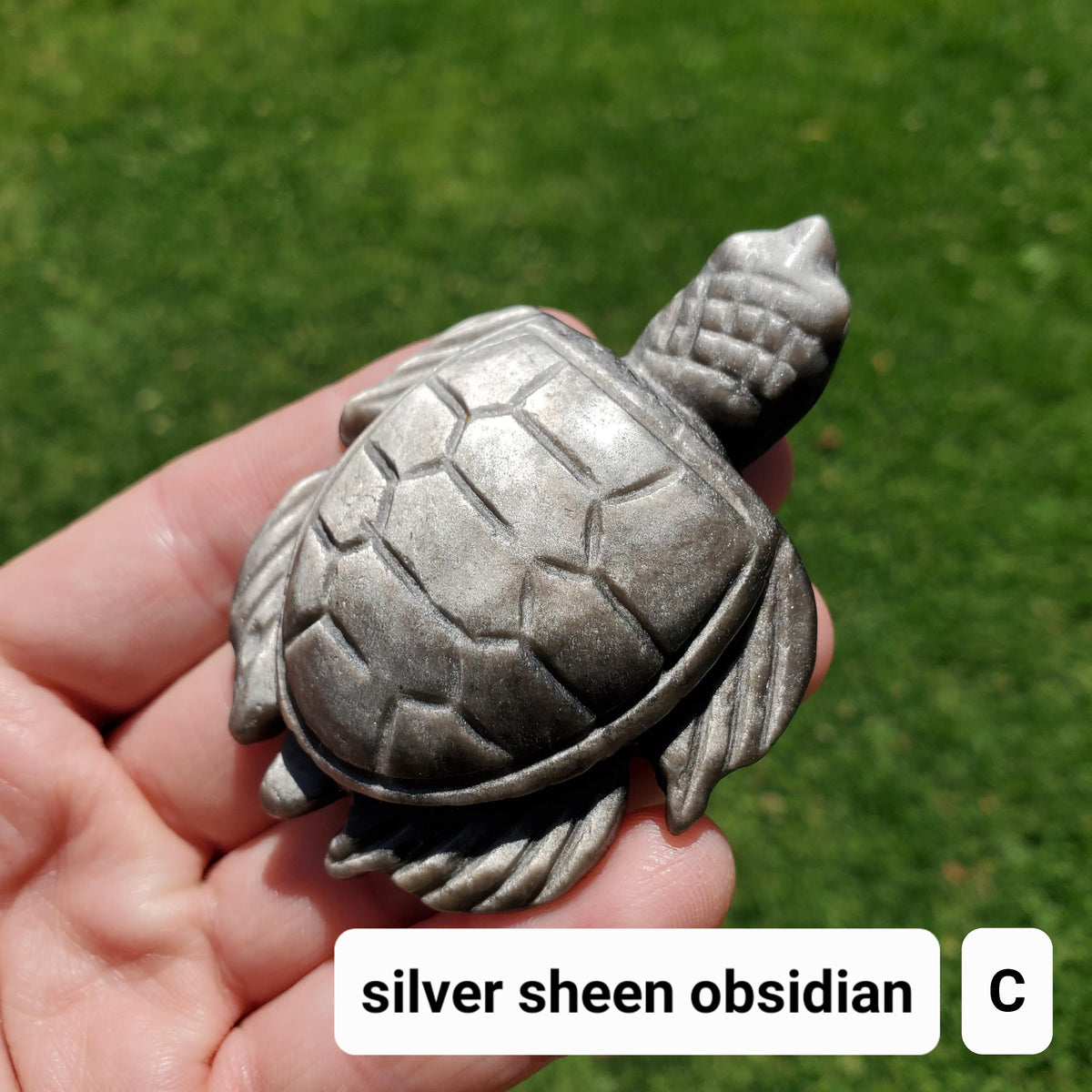 Cute Gold Sheen & Silver Sheen Obsidian Turtle - Self Reflection, Release Negative Energies - Flashy Obsidian Tortoise Carving Crystal