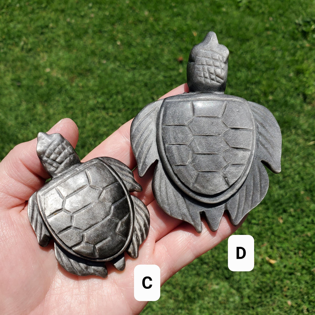 Cute Gold Sheen & Silver Sheen Obsidian Turtle - Self Reflection, Release Negative Energies - Flashy Obsidian Tortoise Carving Crystal