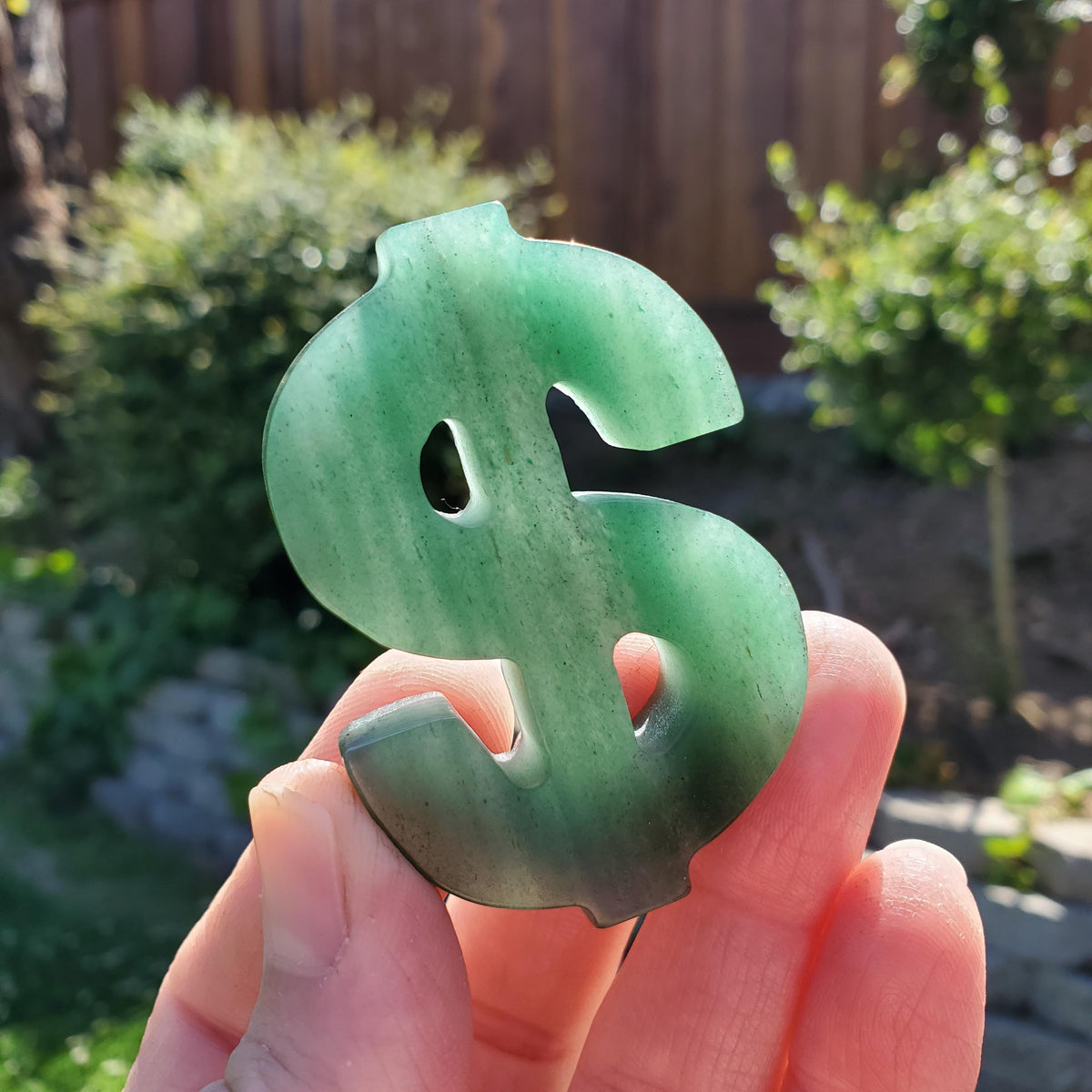 Green Aventurine Money Sign 2.3" - Manifestation, Prosperity, Wealth, Luck - Crystal Manifestation Dollar Sign Carving Gemstone