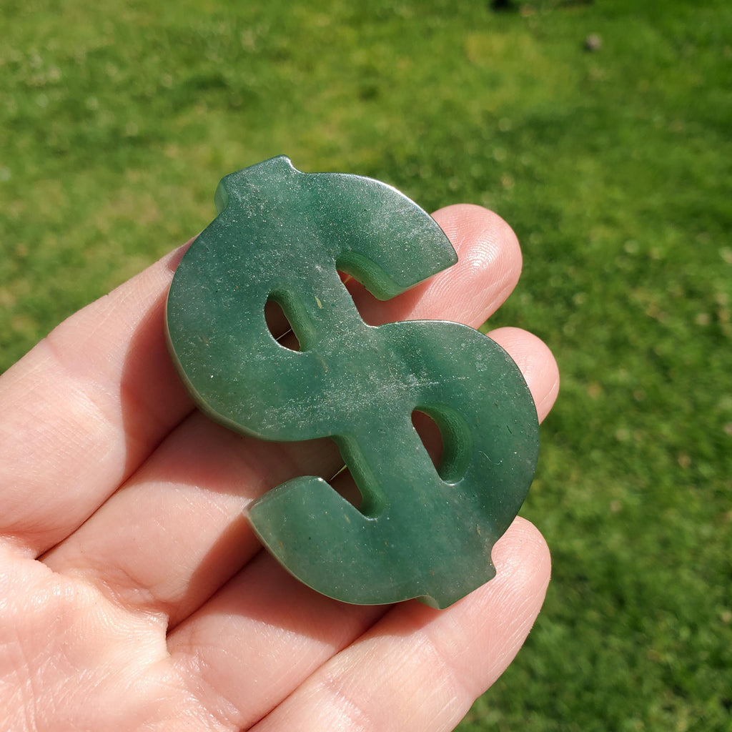 Green Aventurine Money Sign 2.3" - Manifestation, Prosperity, Wealth, Luck - Crystal Manifestation Dollar Sign Carving Gemstone