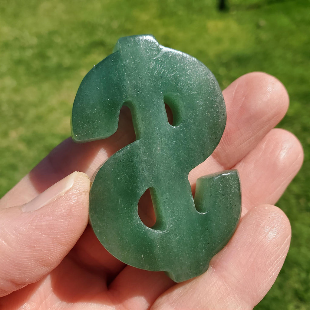 Green Aventurine Money Sign 2.3" - Manifestation, Prosperity, Wealth, Luck - Crystal Manifestation Dollar Sign Carving Gemstone