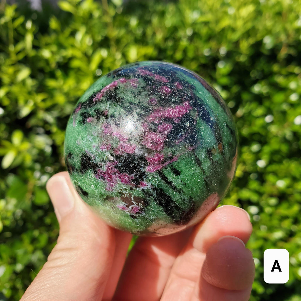 Ruby Zoisite Sphere - Courage, Strength, Connects Our Hearts and Brain - Ruby Carving Globe Healing Crystals Gemstones