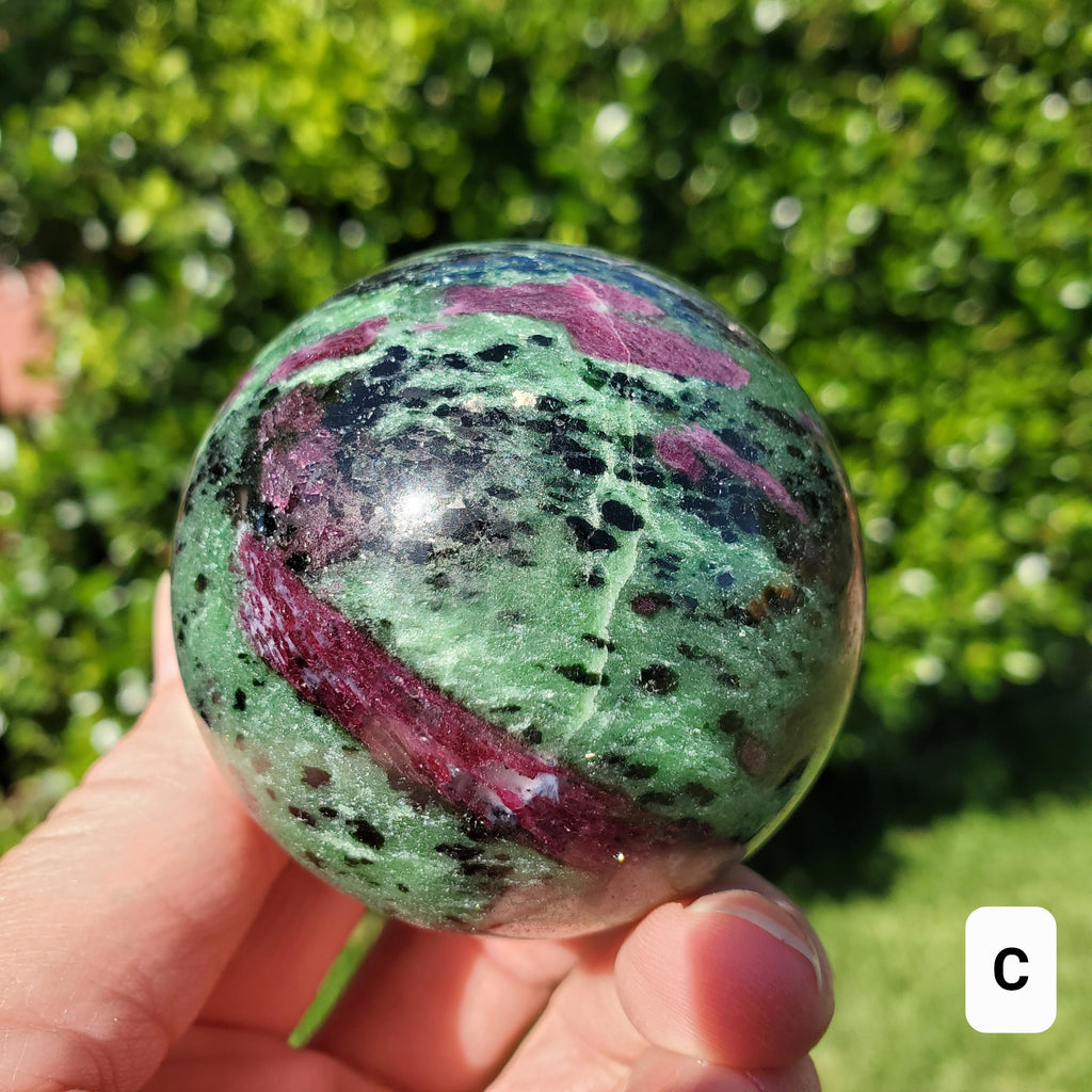 Ruby Zoisite Sphere - Courage, Strength, Connects Our Hearts and Brain - Ruby Carving Globe Healing Crystals Gemstones