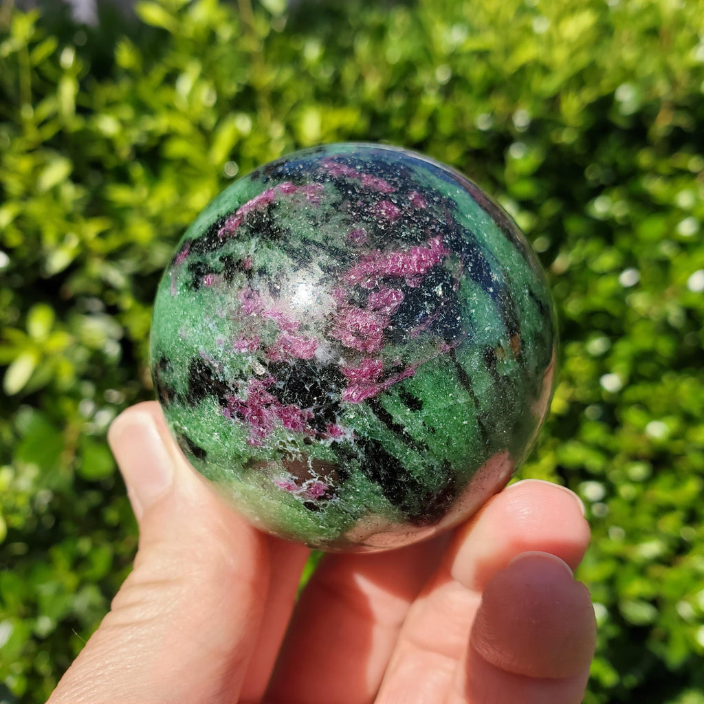 Ruby Zoisite Sphere - Courage, Strength, Connects Our Hearts and Brain - Ruby Carving Globe Healing Crystals Gemstones