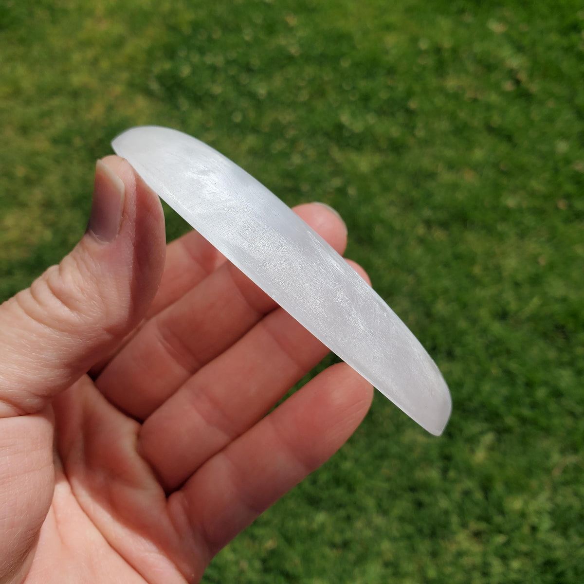 Selenite Moon on Stand - Tranquility, Blessings, Love & Light - Satin Spar Lunar Crystal Display Healing Gemstones