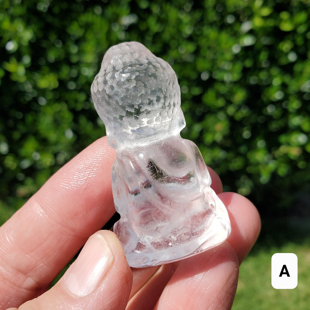 Clear Quartz Buddha 1.95" to 2.60" tall - Counteracts Negative, Energizes Positive Energy - Carved Buddha Stone Healing Crystals Gemstones