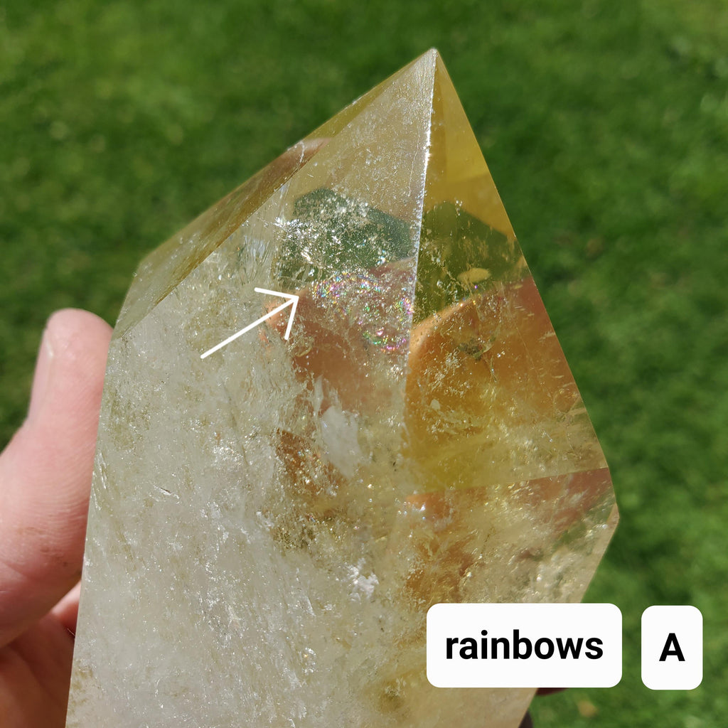 Chunky Citrine Tower Accent Lamp - Abundance, Energizing, Creativity, New Beginnings - Golden Quartz Crystal Point with Lighted Base