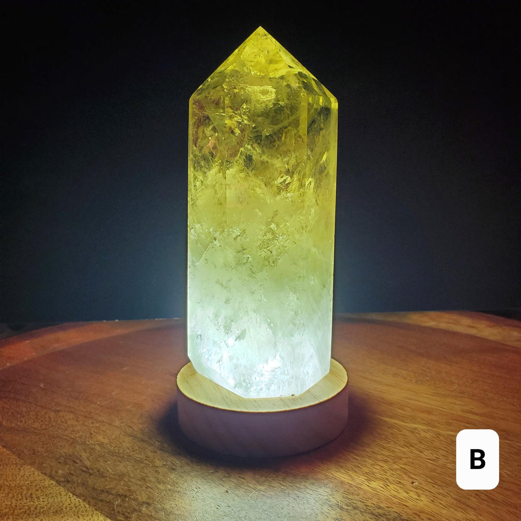 Chunky Citrine Tower Accent Lamp - Abundance, Energizing, Creativity, New Beginnings - Golden Quartz Crystal Point with Lighted Base